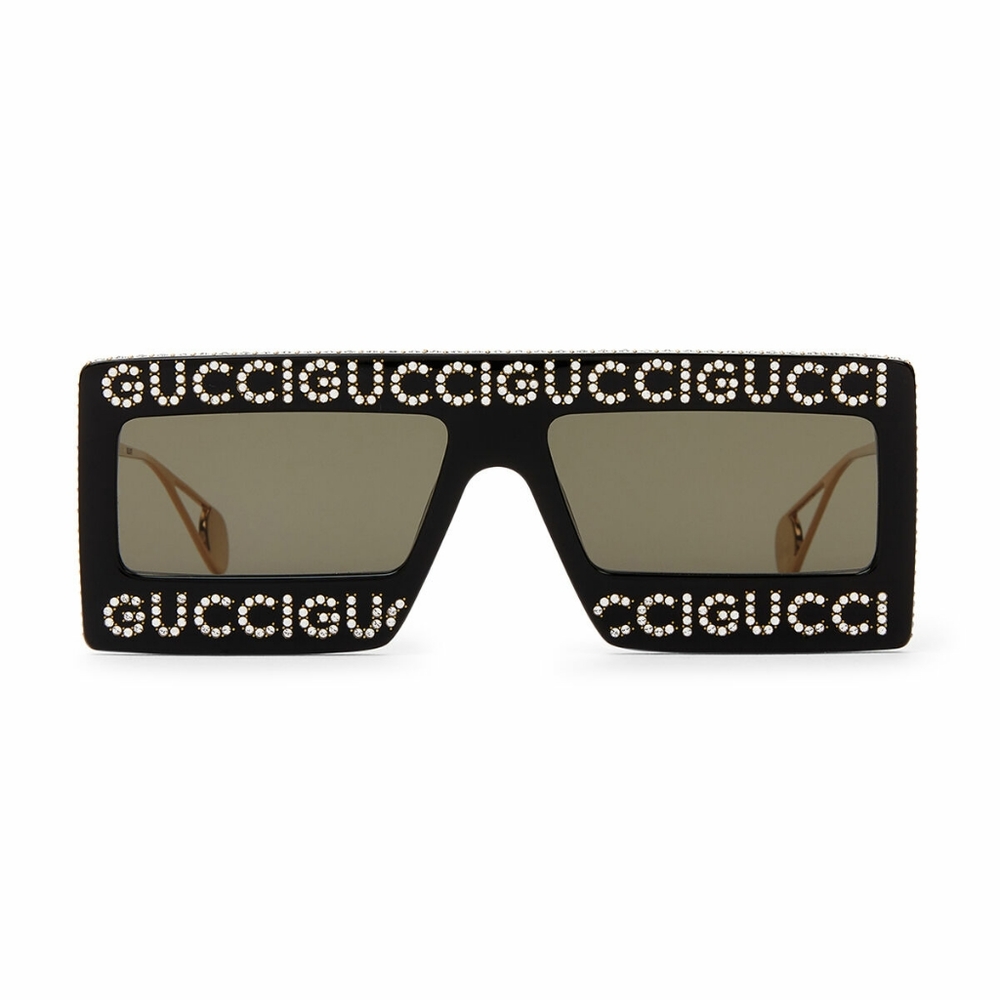 Womens Gucci Black & Gold Rectangle Sunglasses